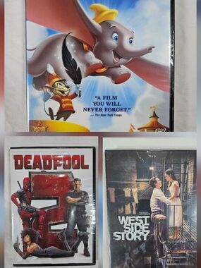 NEW Sealed DVD Movie Trio: Dumbo, Deadpool 2, West Side Story Bundle